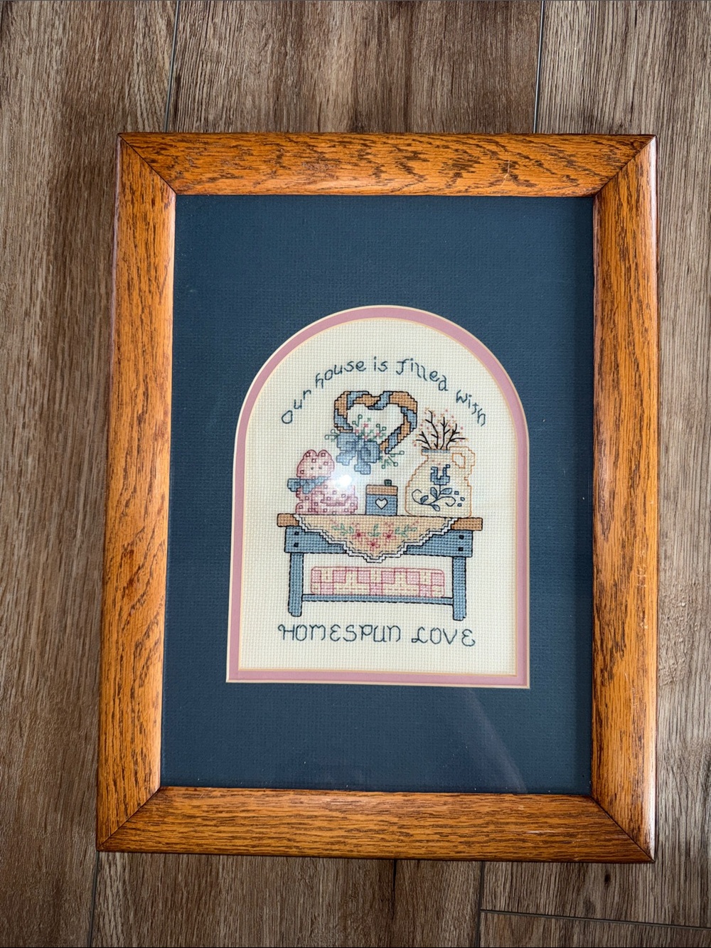 Vintage 1991 Framed Needlepoint Hand-Embroidered Sampler - Homespun Love